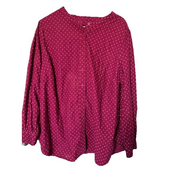 Talbots Tops - Talbots‎ Button Down Women 2X Burgundy Corduroy Floral Band Collar Long Sleeve